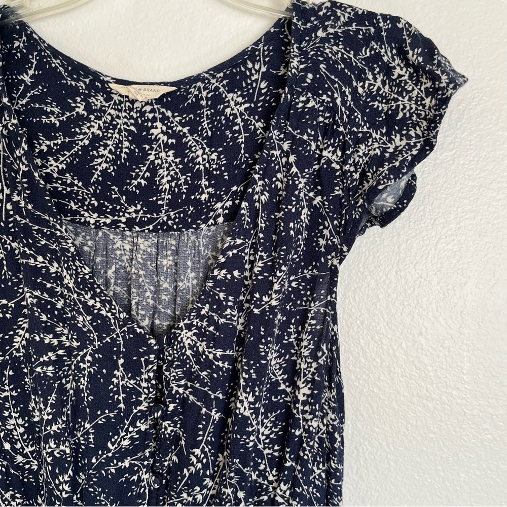 LUCKY Brand 🍀 | Women’s Long Flutter Sleeve Button Navy Blue Floral Maxi Dress